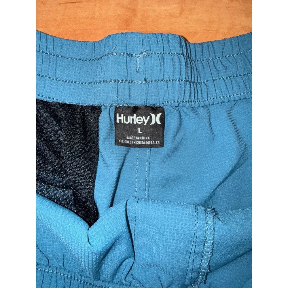 Hurley Mens‎ Blue Grid Textured Board Shorts Size Large Athletic Swim Trunks